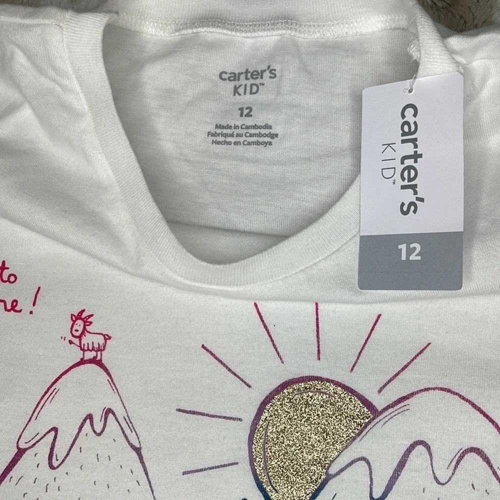 Carters Kid NWT Girls White Mountain Camping Long Sleeve Graphic Tee Shirt 12